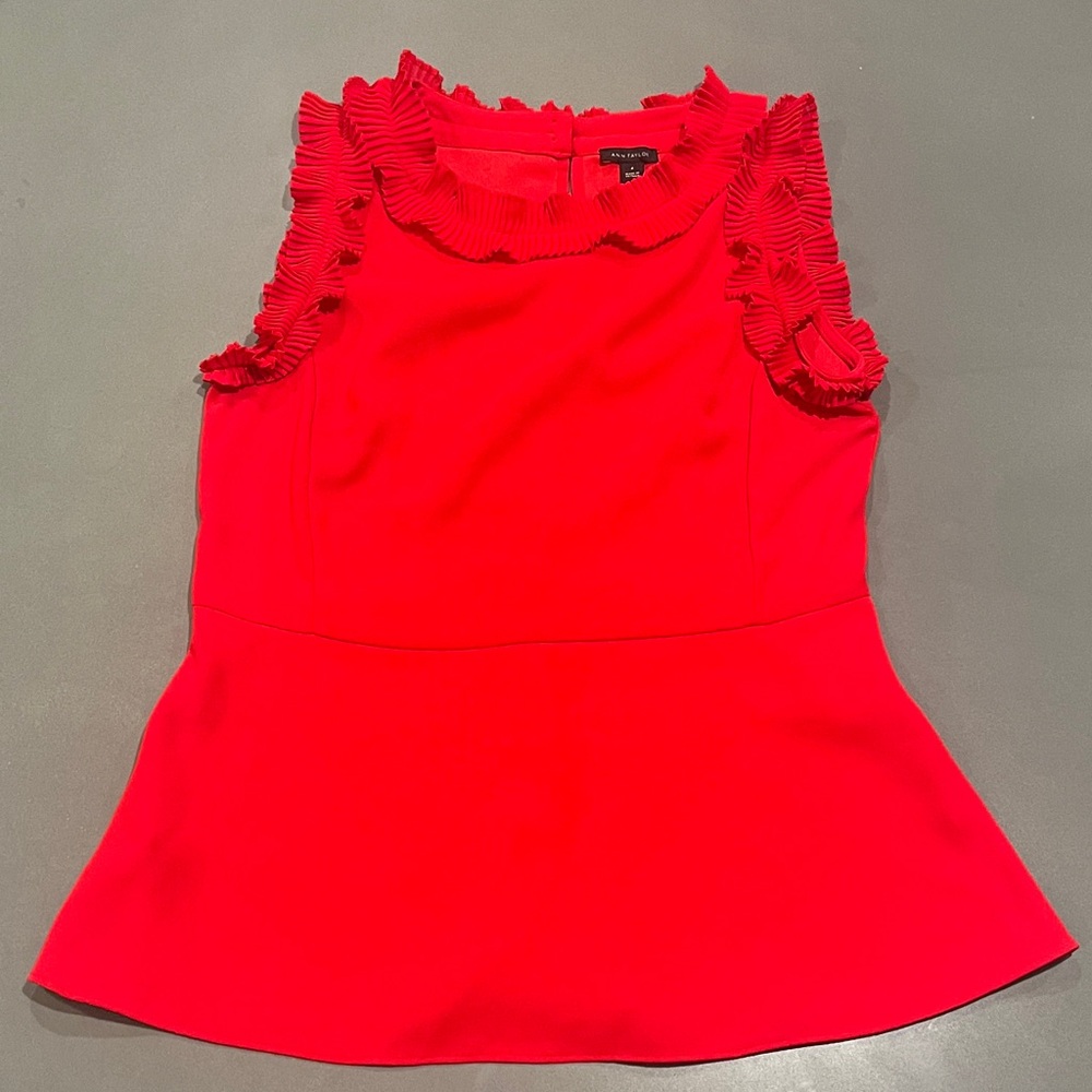 Ann Taylor Red Ruffle Sleeveless Blouse